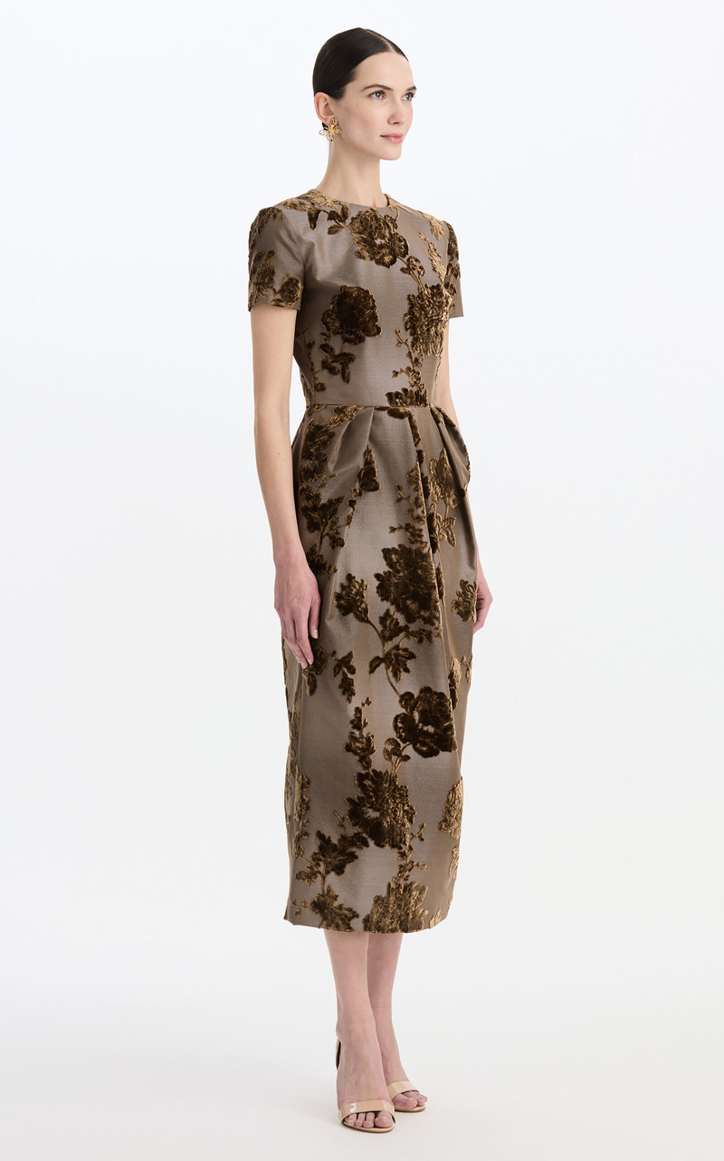 Peony Velvet-Jacquard Midi Cocktail Dress brown 4