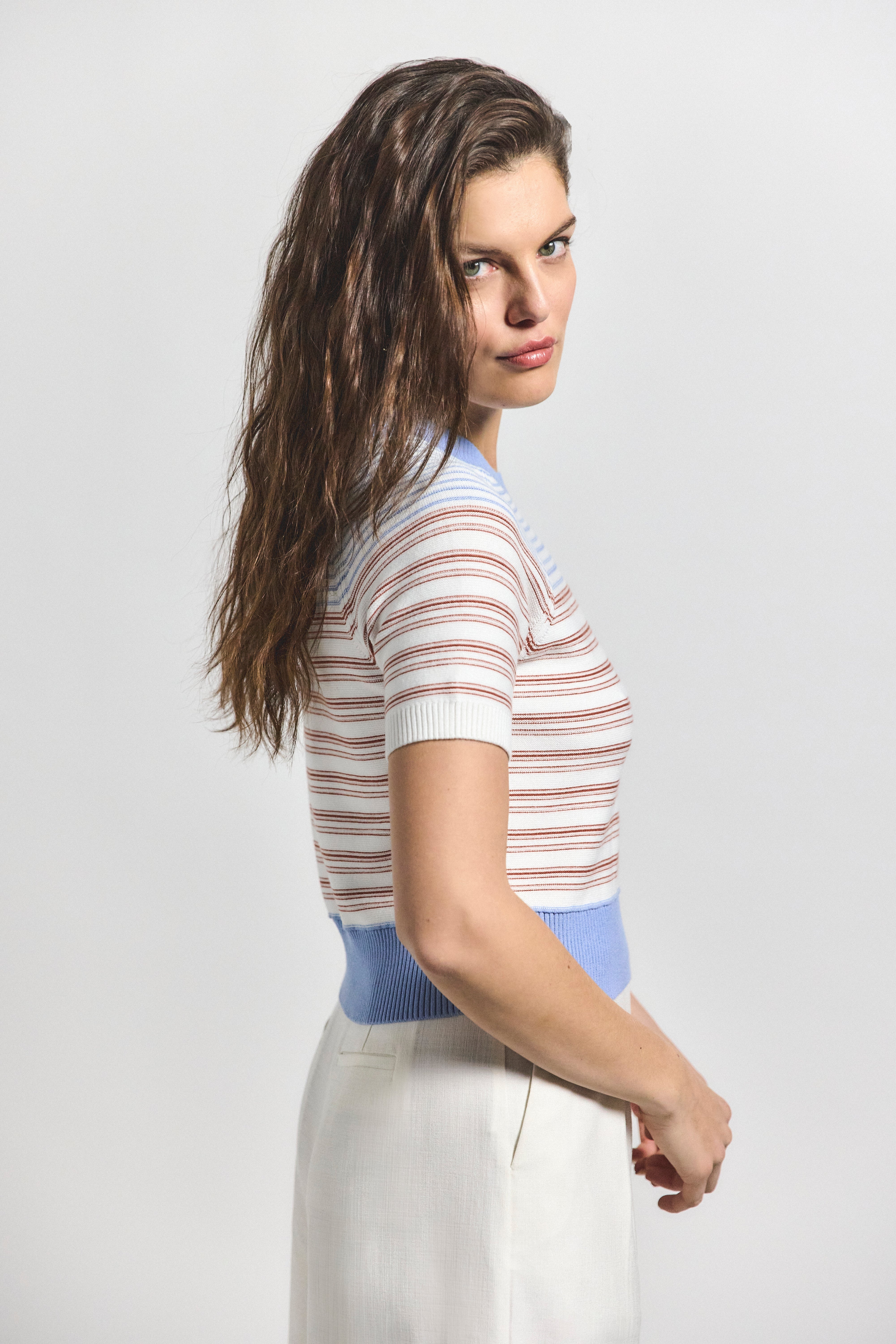 CASE SHORT SLEEVE STRIPPED SWEATER - 3