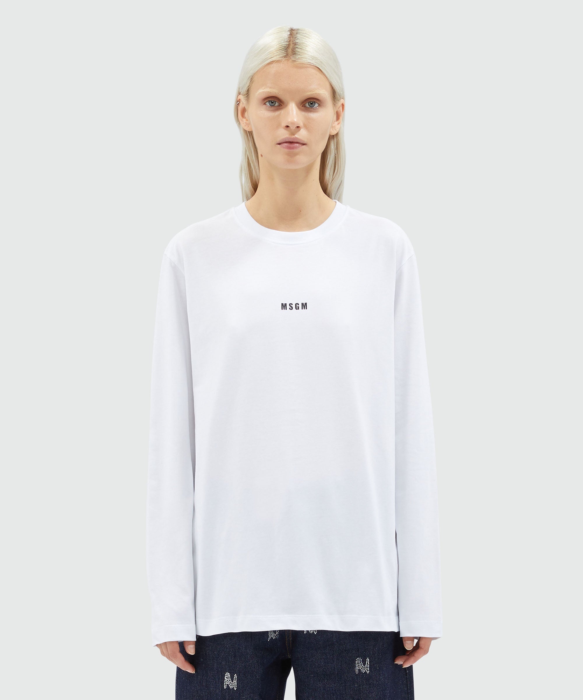 White jersey T-shirt with micro logo - 2