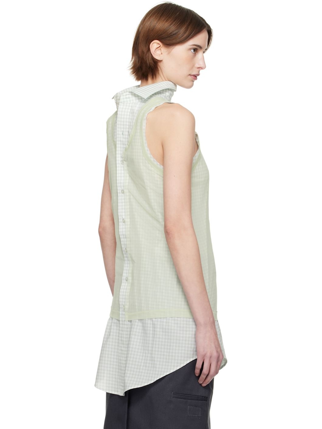 Green & White Back To Front Check Blouse - 3