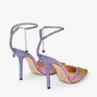 JIMMY CHOO Saeda 100 Sunset Mix Satin Crystal Pumps | REVERSIBLE