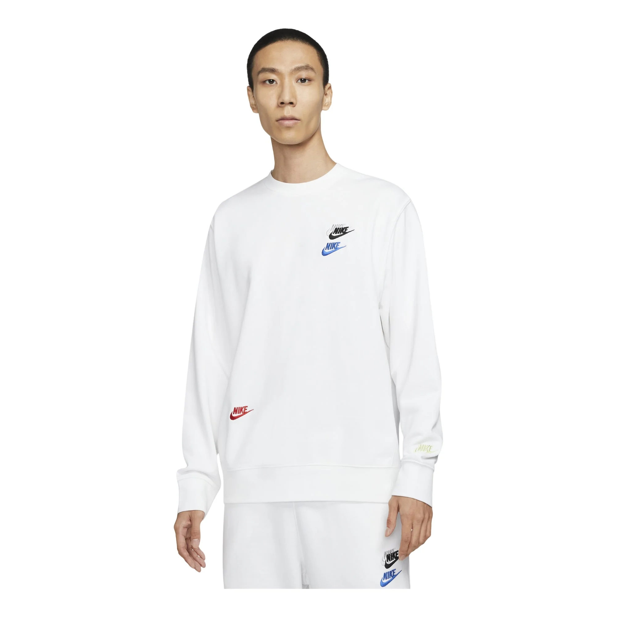 Men's Nike Contrasting Colors Logo Casual Sports Round Neck Embroidered Pullover White DJ6915-100 - 1