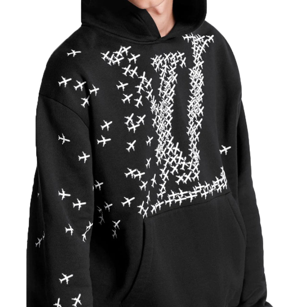 LOUIS VUITTON LV Printed Hooded Long Sleeve Sweatshirt For Men Black 1A5WAX - 4