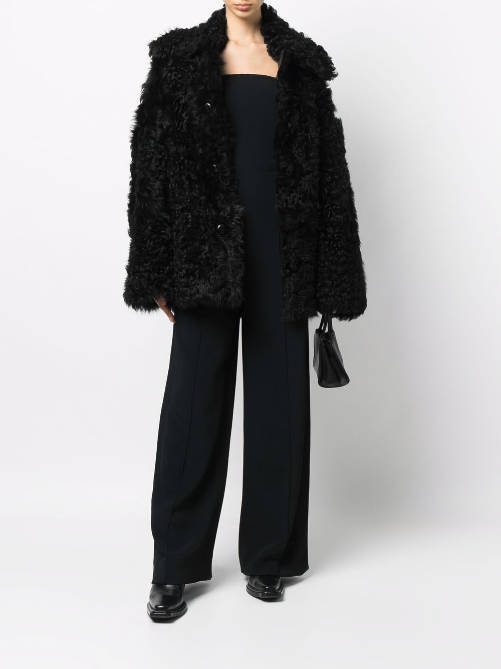 shearling button-up coat - 2