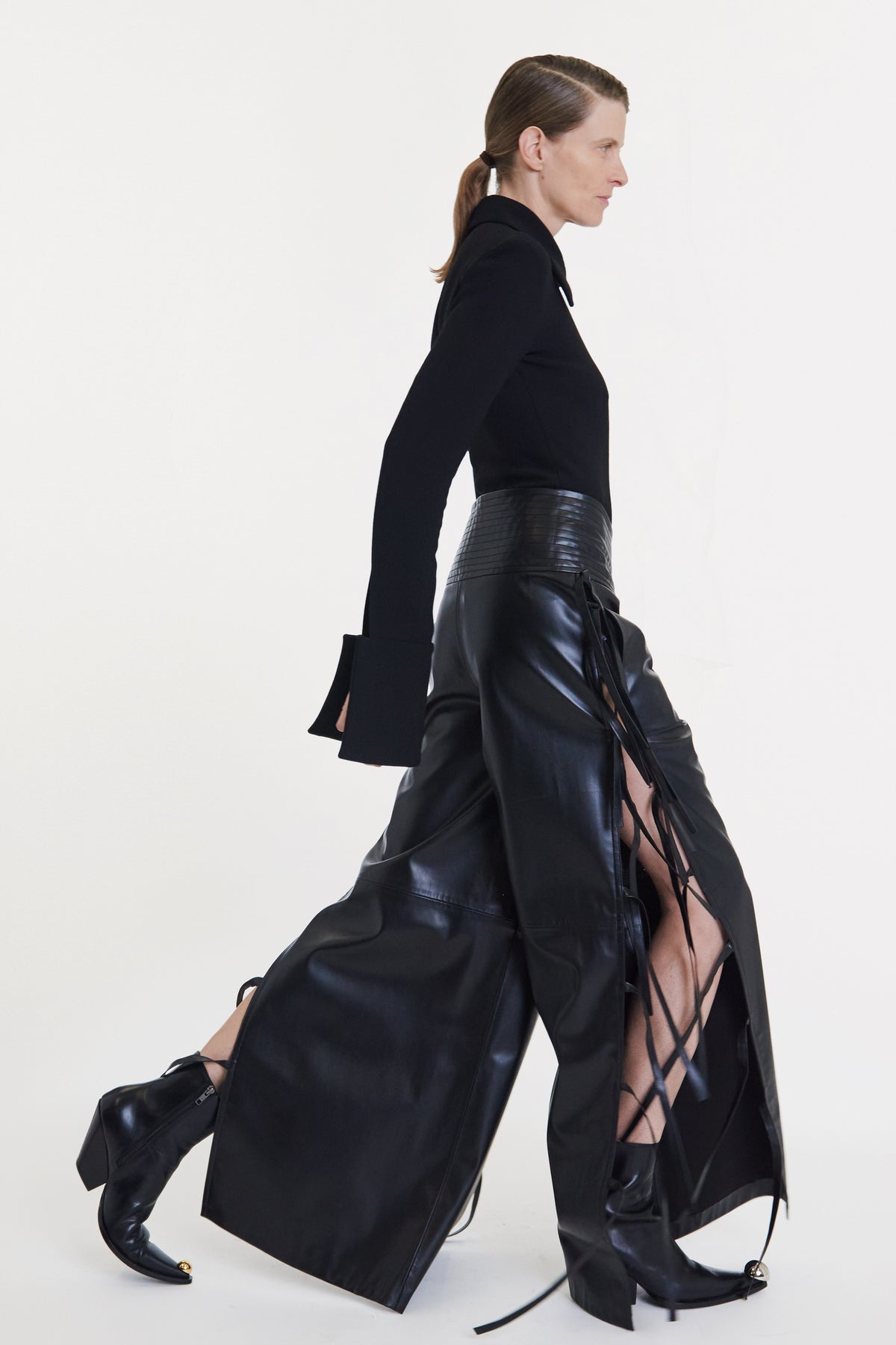 WIDE LEG PANTS WITH SIDE TIES BLACK - 3