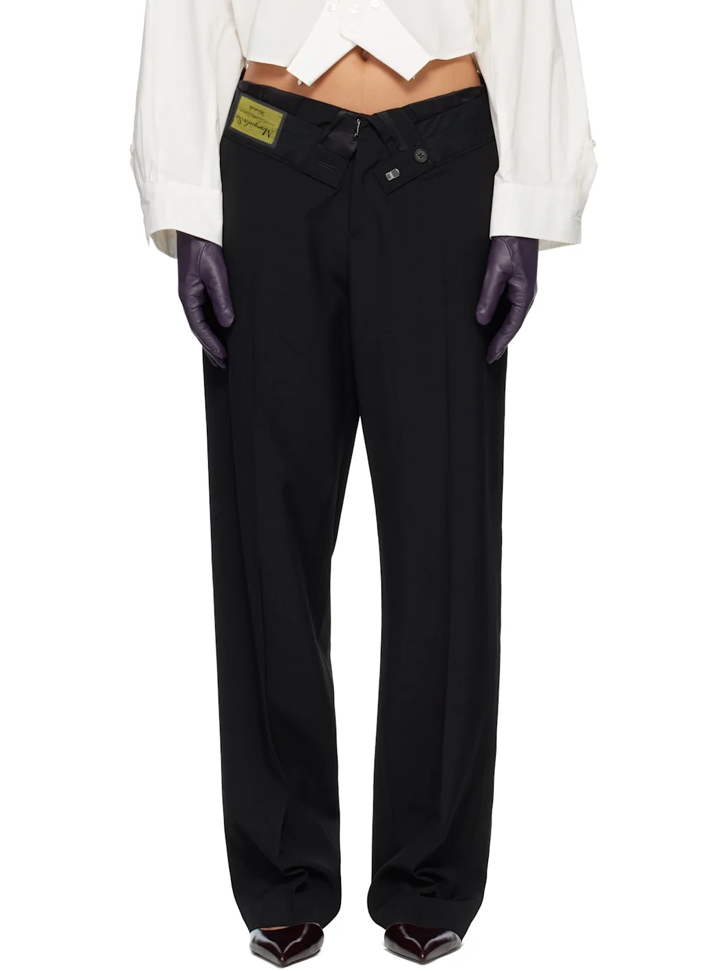 Black Reverse Waistband Trousers - 1
