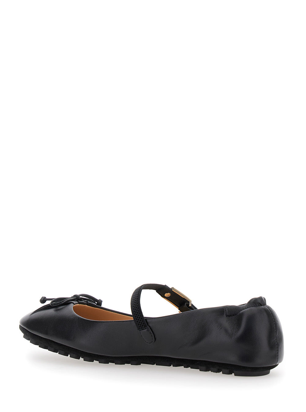 Fendi Women Black Ballerinas With Curled Heel And Ff Logo Plaque On The Strap In Leather Woman - 3