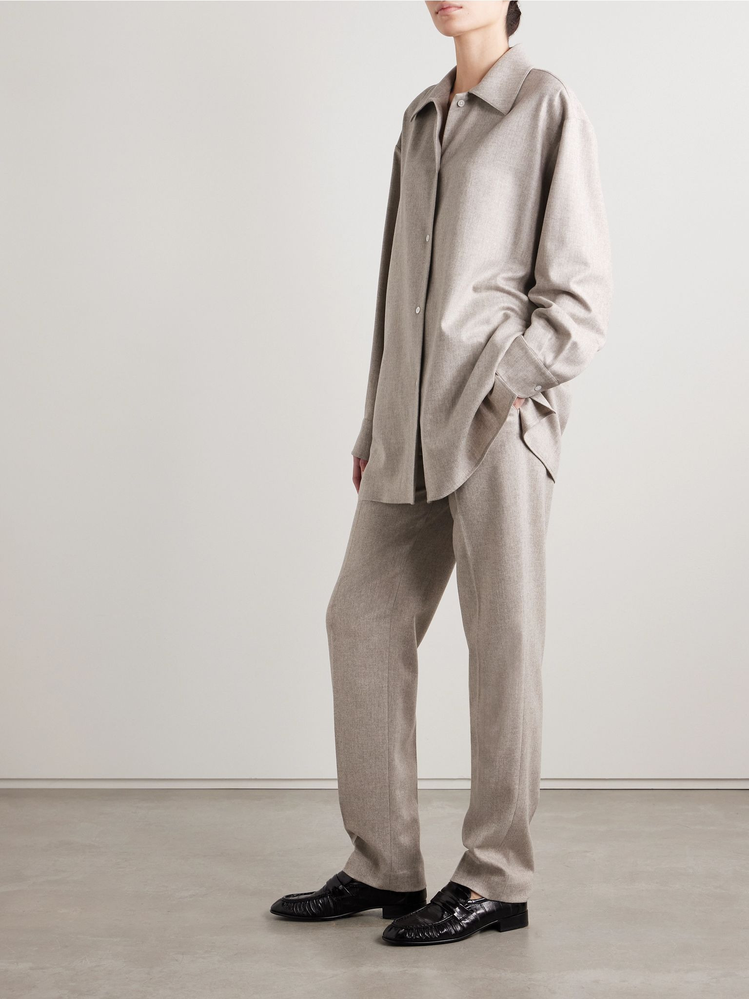 Komako brushed wool and cashmere-blend shirt Cream - 2