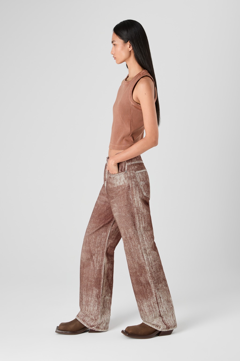 Terracotta Paint Print Denim Jeans - 4