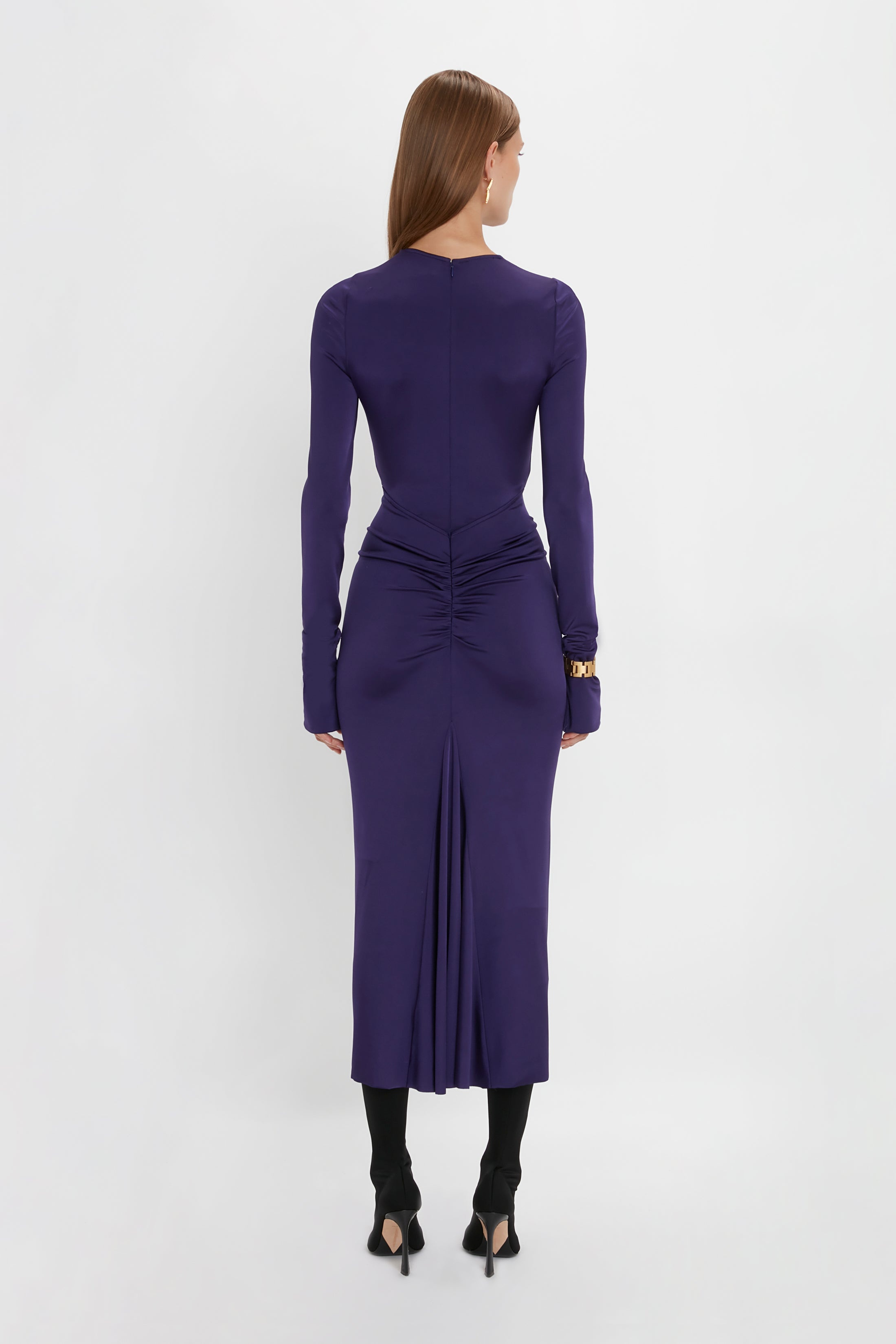 Long Sleeve Gathered Midi Dress In Ultraviolet - 4