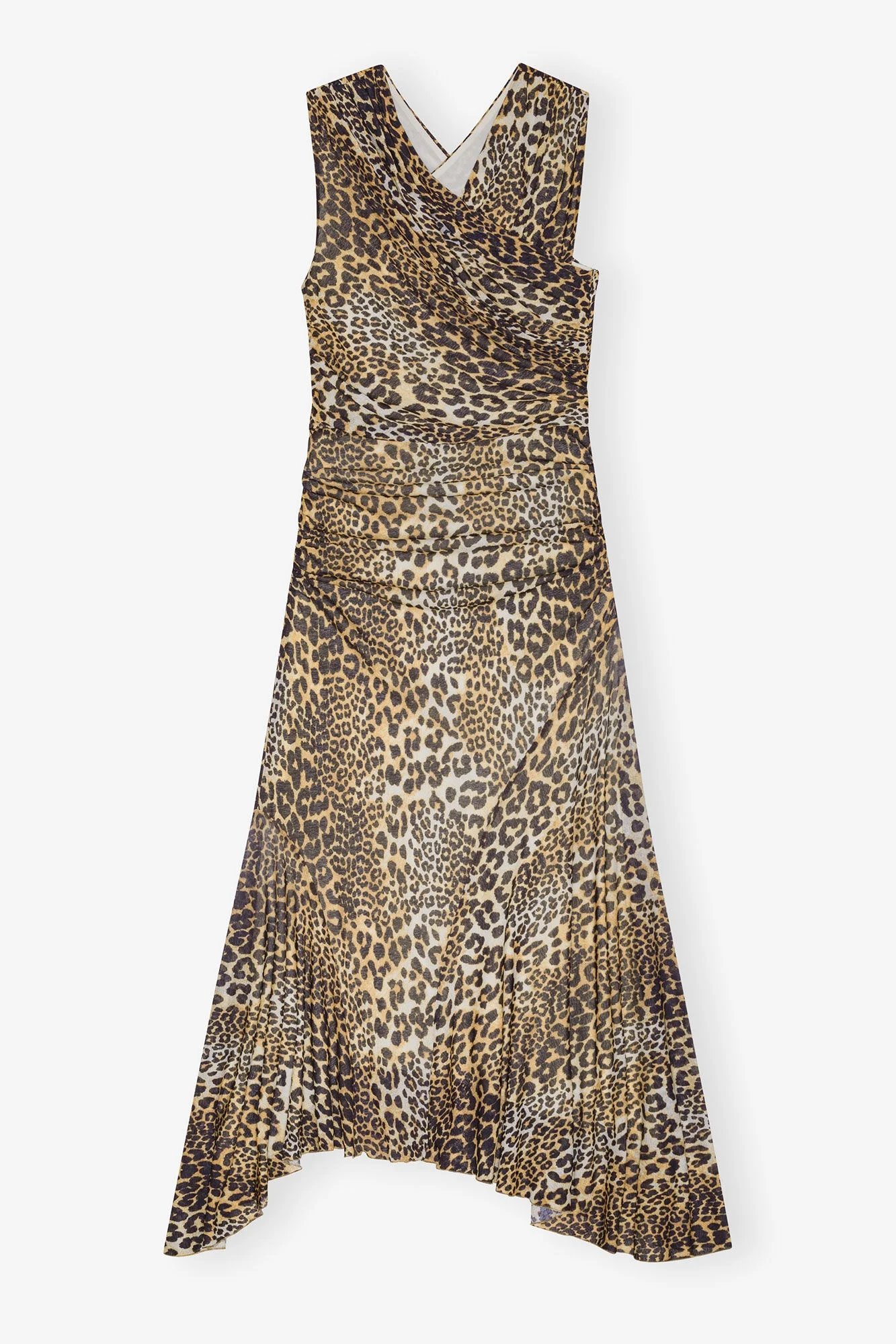 LEOPARD MARL MESH LONG RUCHED CROSSOVER DRESS - 1