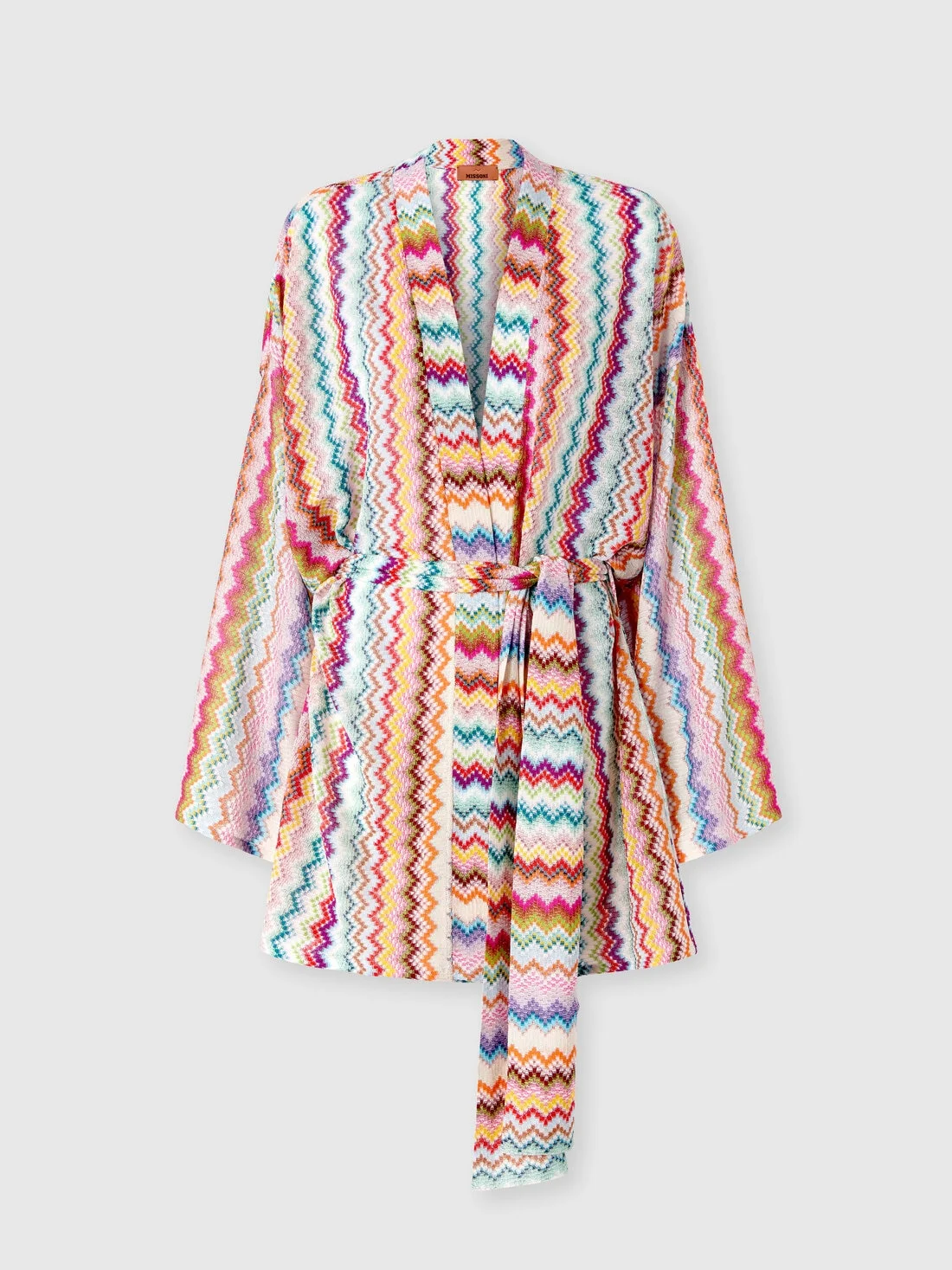 Short kimono cover-up in lamé viscose with pixel-effect zigzag pattern - 1