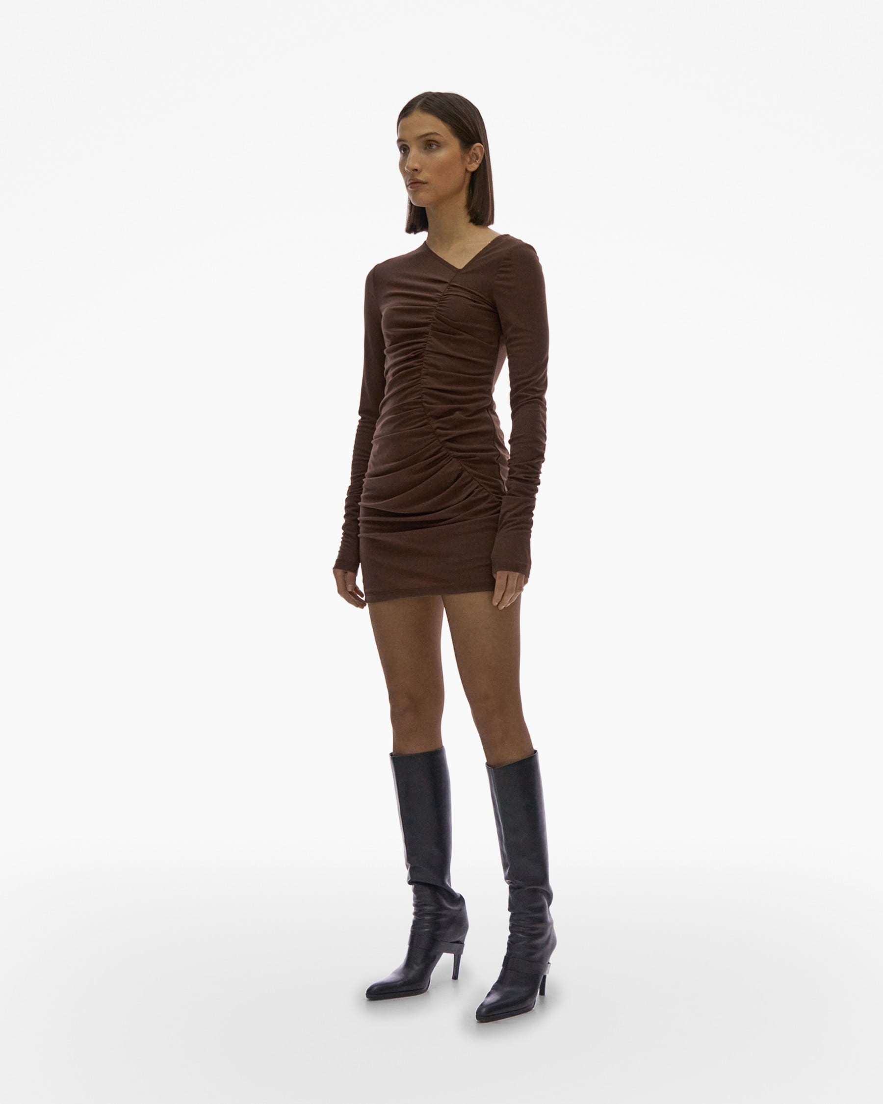 ASYMMETRIC LONG-SLEEVE DRESS - 5