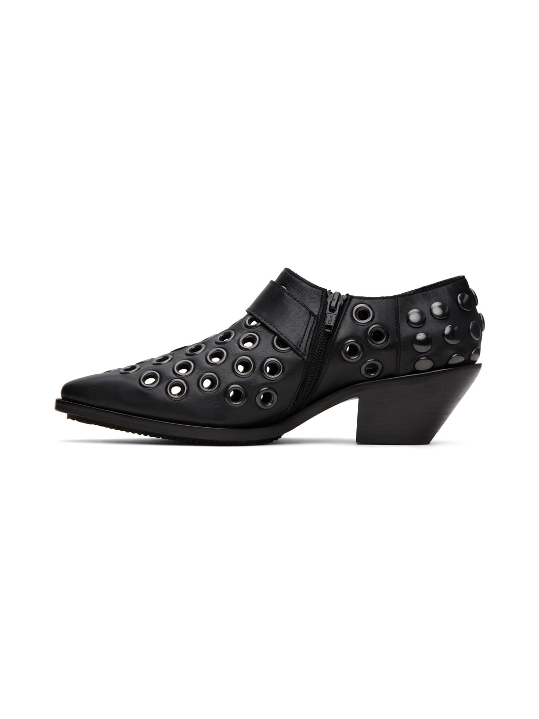 Black Steer Oiled Studded Heels - 3