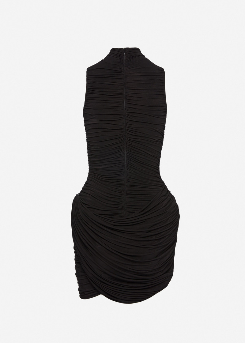 High-neck draped mini dress in black 2