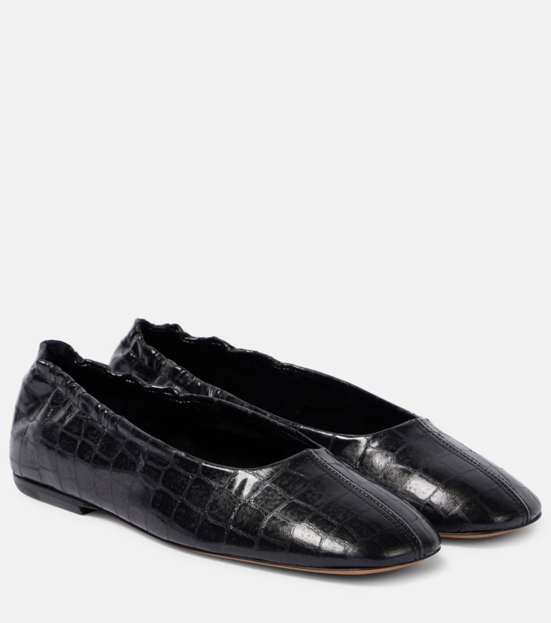 Croc-effect leather ballet flats - 1