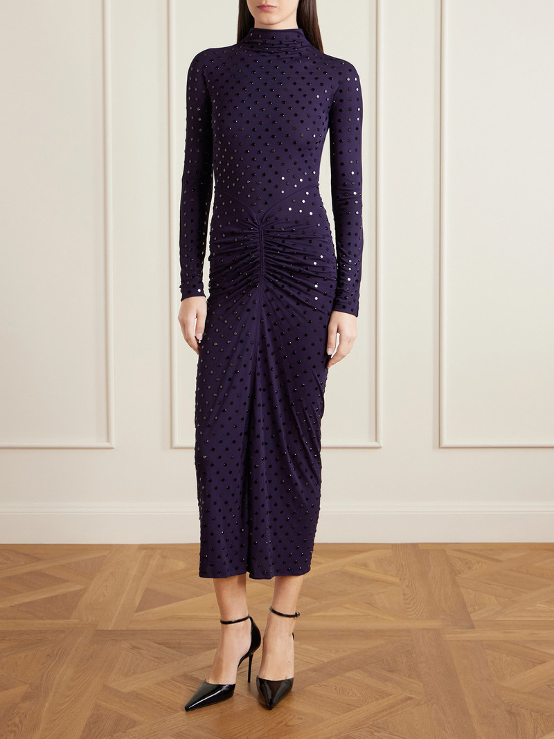 Alaïa Gathered Crystal-embellished Jersey Midi Dress outlook