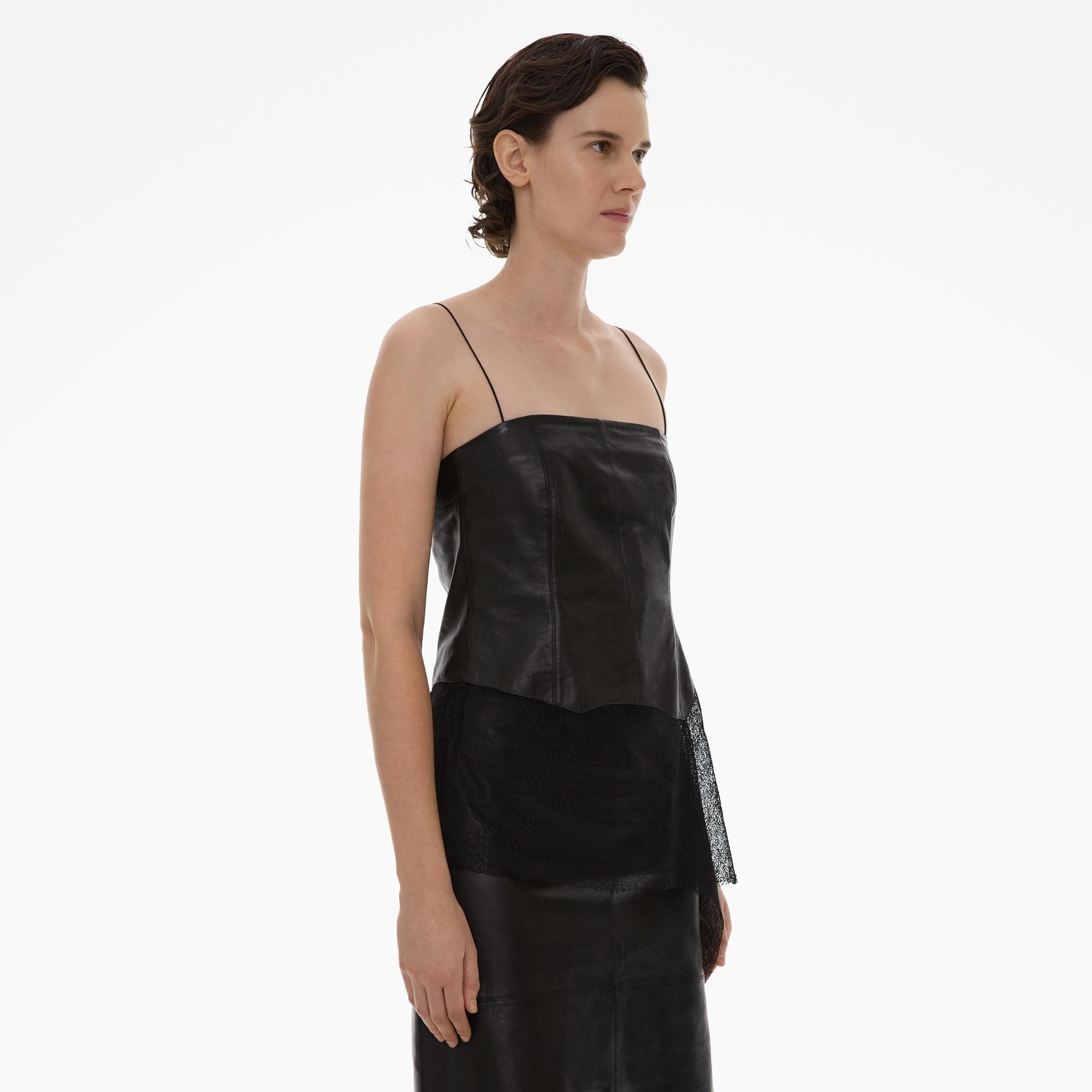 LACE-TRIMMED LEATHER TANK TOP - 5