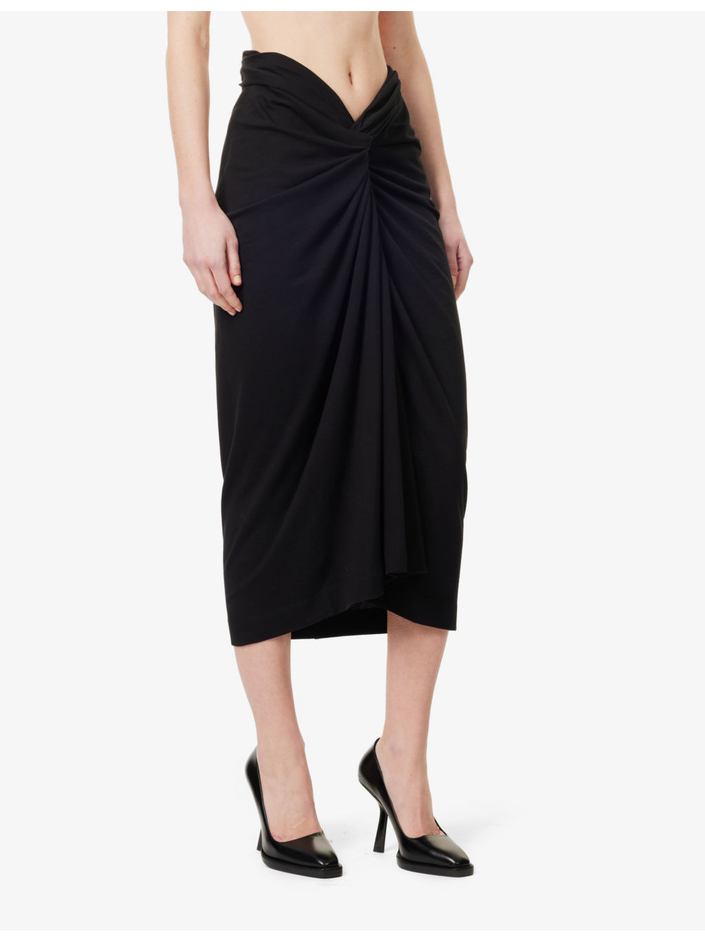 Twisted Asymmetric Cotton-Jersey Midi Skirt - 3
