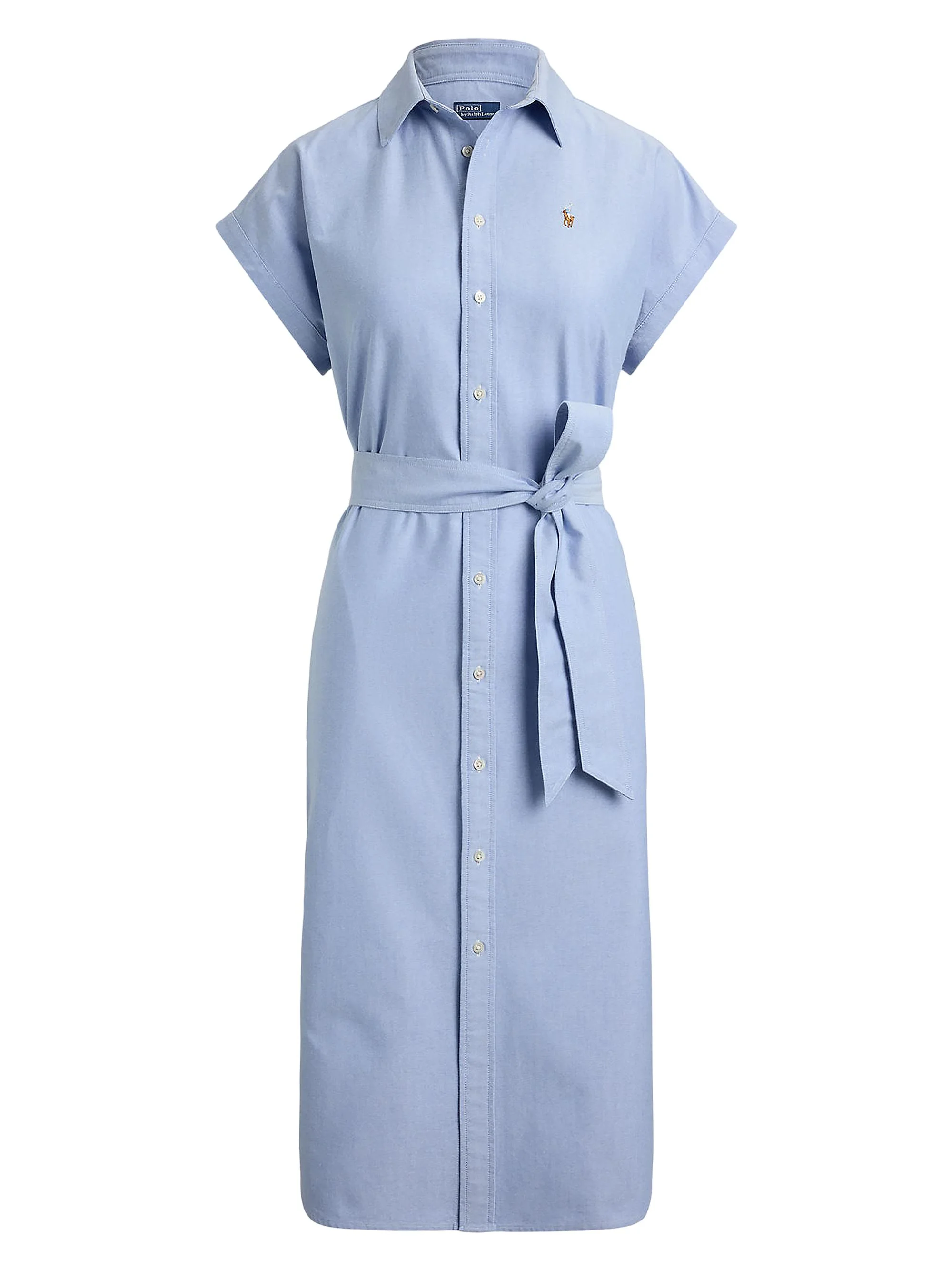Women's Tie-Waist Cotton Oxford Shirtdress - Blue - 1