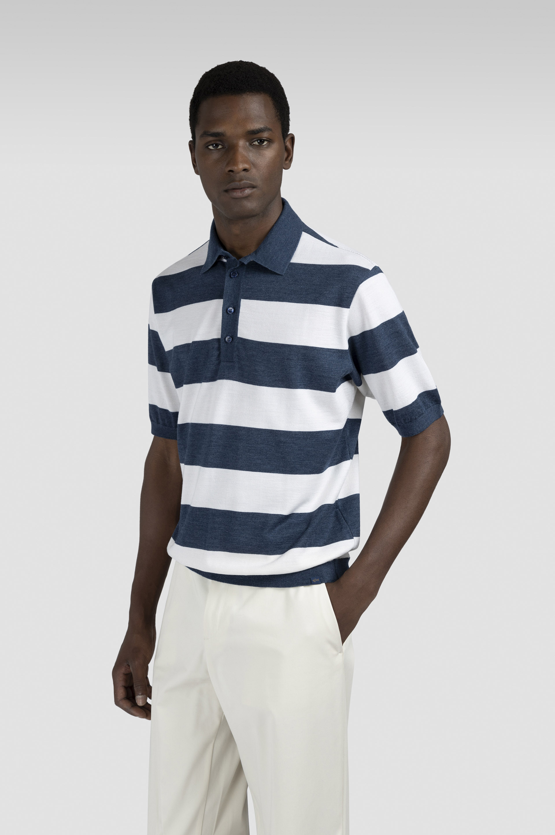STRIPED WOOL SILK POLO SHIRT - 6
