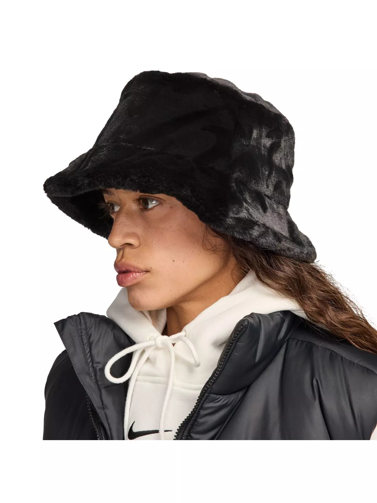 Faux Fur Bucket Hat-Black - 3