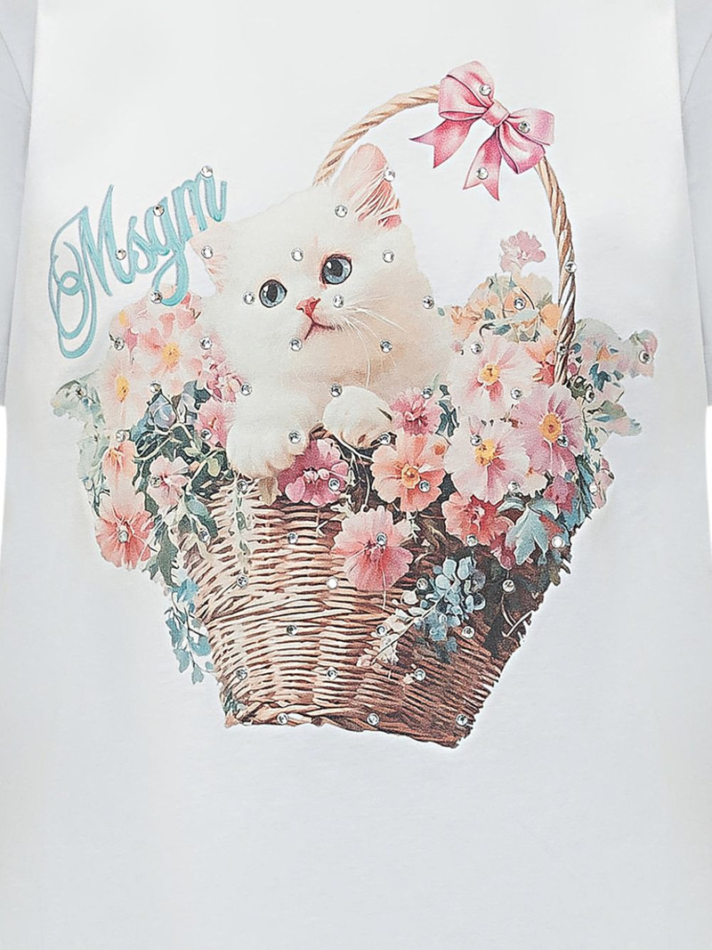 MSGM floral kitten graphic T-shirt outlook