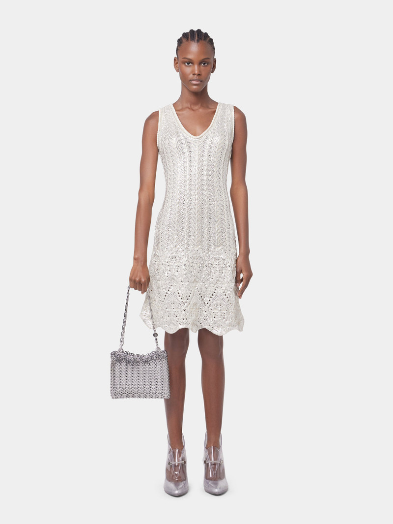 rabanne ECRU SHORT DRESS IN COTTON KNIT WITH SILVER INDUCTION outlook