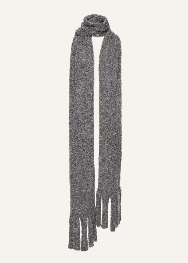 Fringed mohair-wool blend scarf in charcoal mélange 1