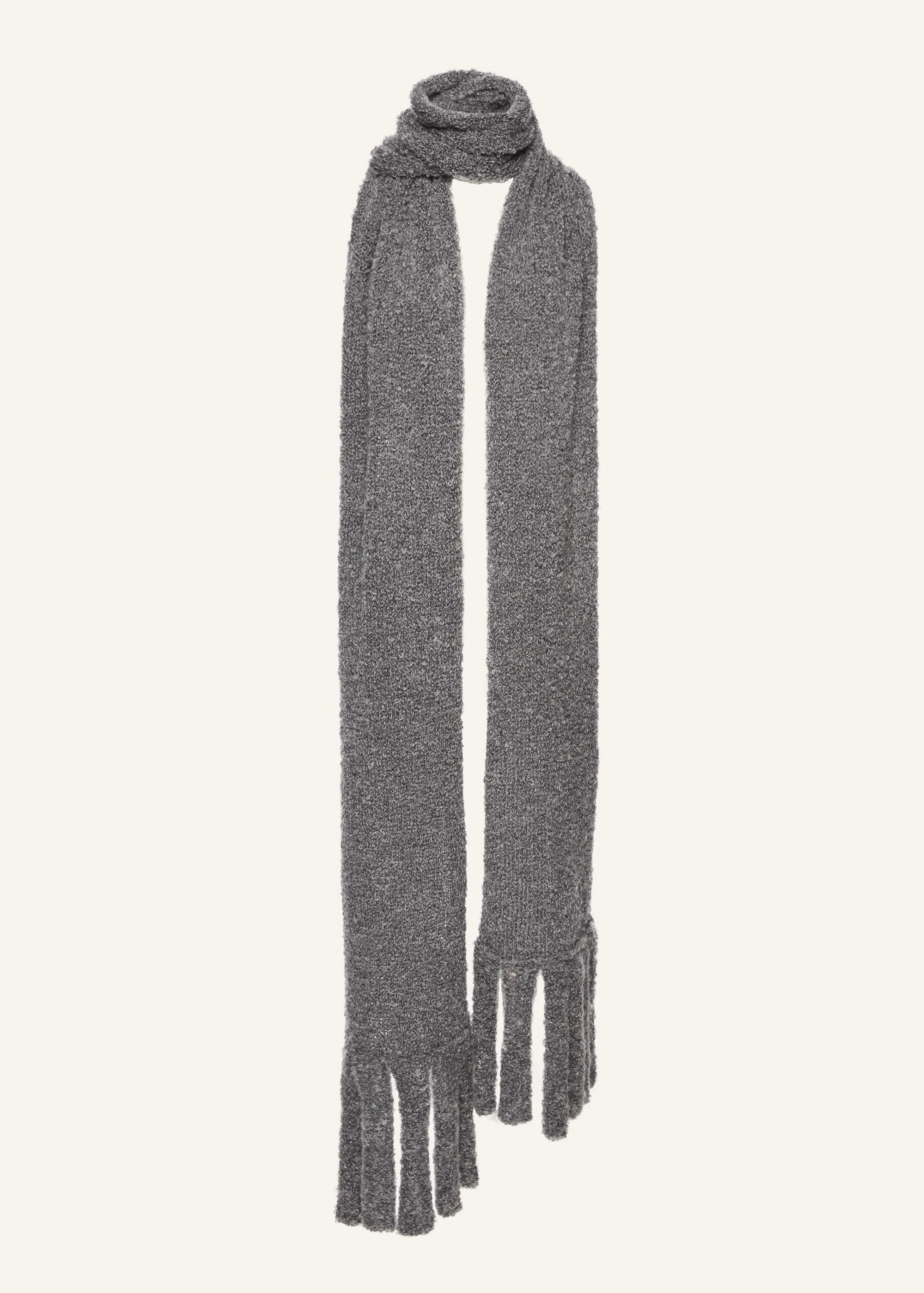 Fringed mohair-wool blend scarf in charcoal mélange - 1