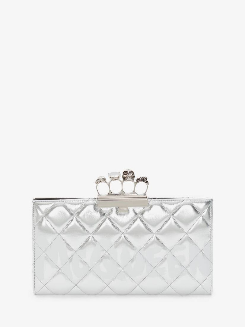 Mcqueen Graffiti Jewelled Flat Pouch in Silver/white 1