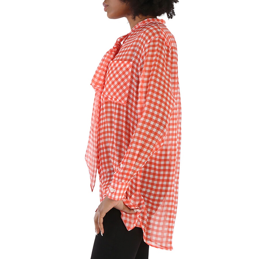 Burberry Gingham Silk Chiffon Pussy-bow Blouse - 3