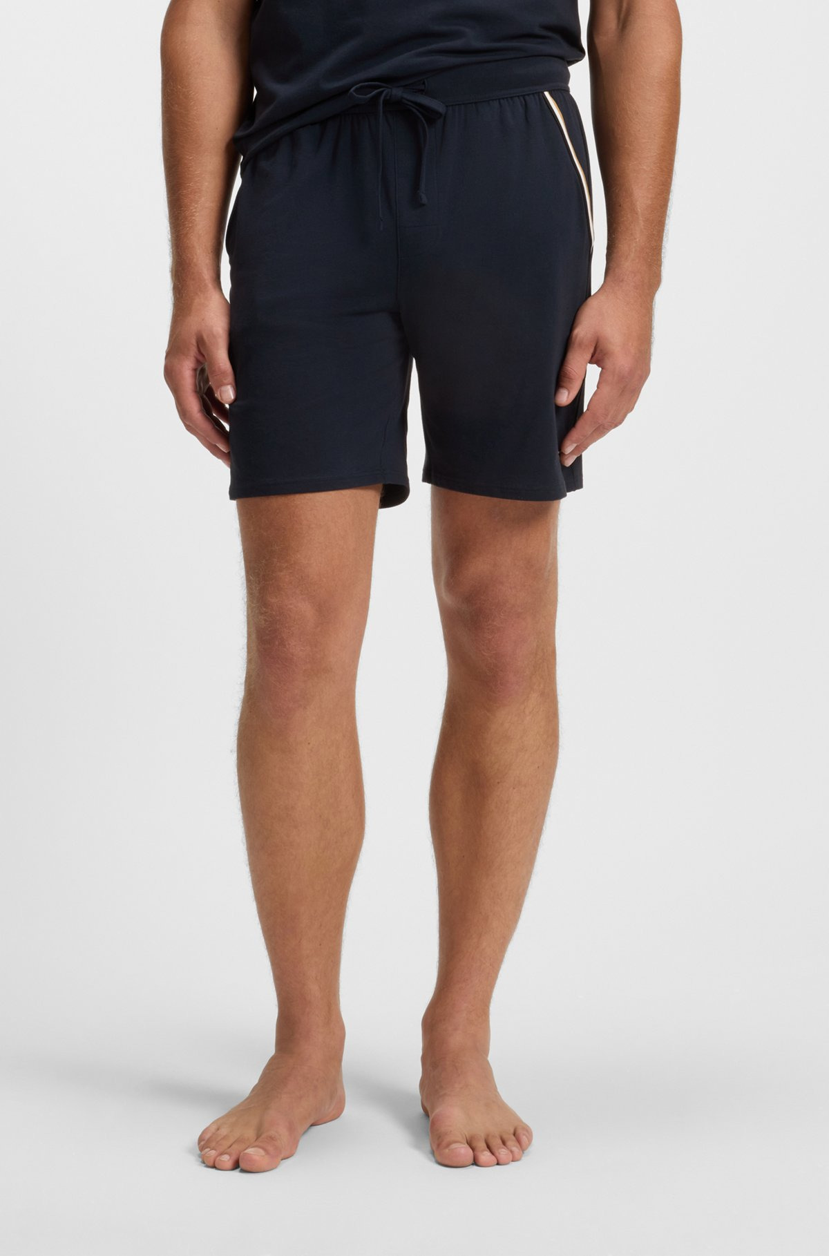 STRETCH-COTTON PAJAMA SHORTS WITH SIGNATURE-STRIPE TAPE - 2