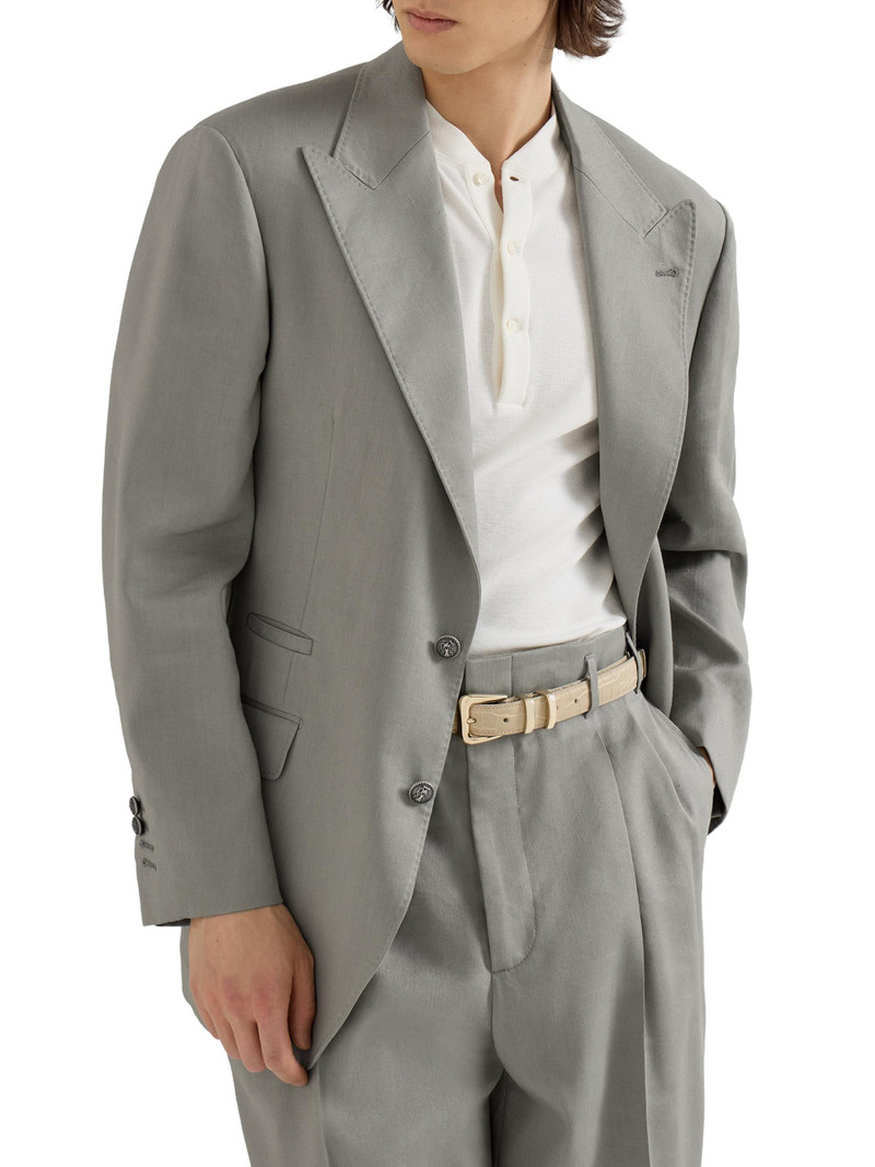 Men's Tailor Blazer in Linen, Virgin Wool and Mohair Gabardine - Khaki 5