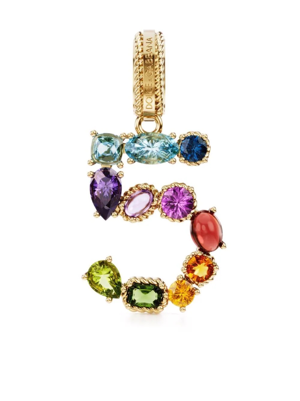 18kt yellow gold number 5 gemstone pendant - 1