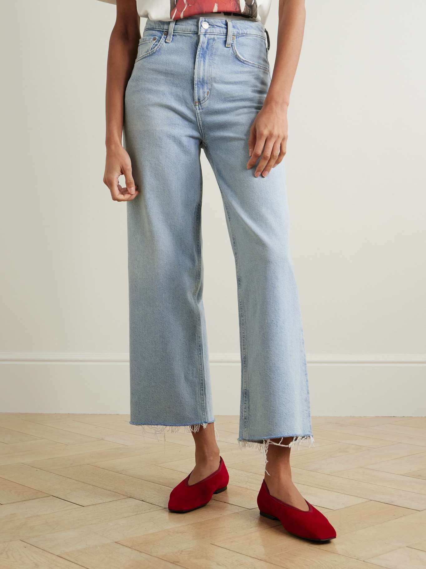 Ren frayed high-rise wide-leg jeans Light denim - 3