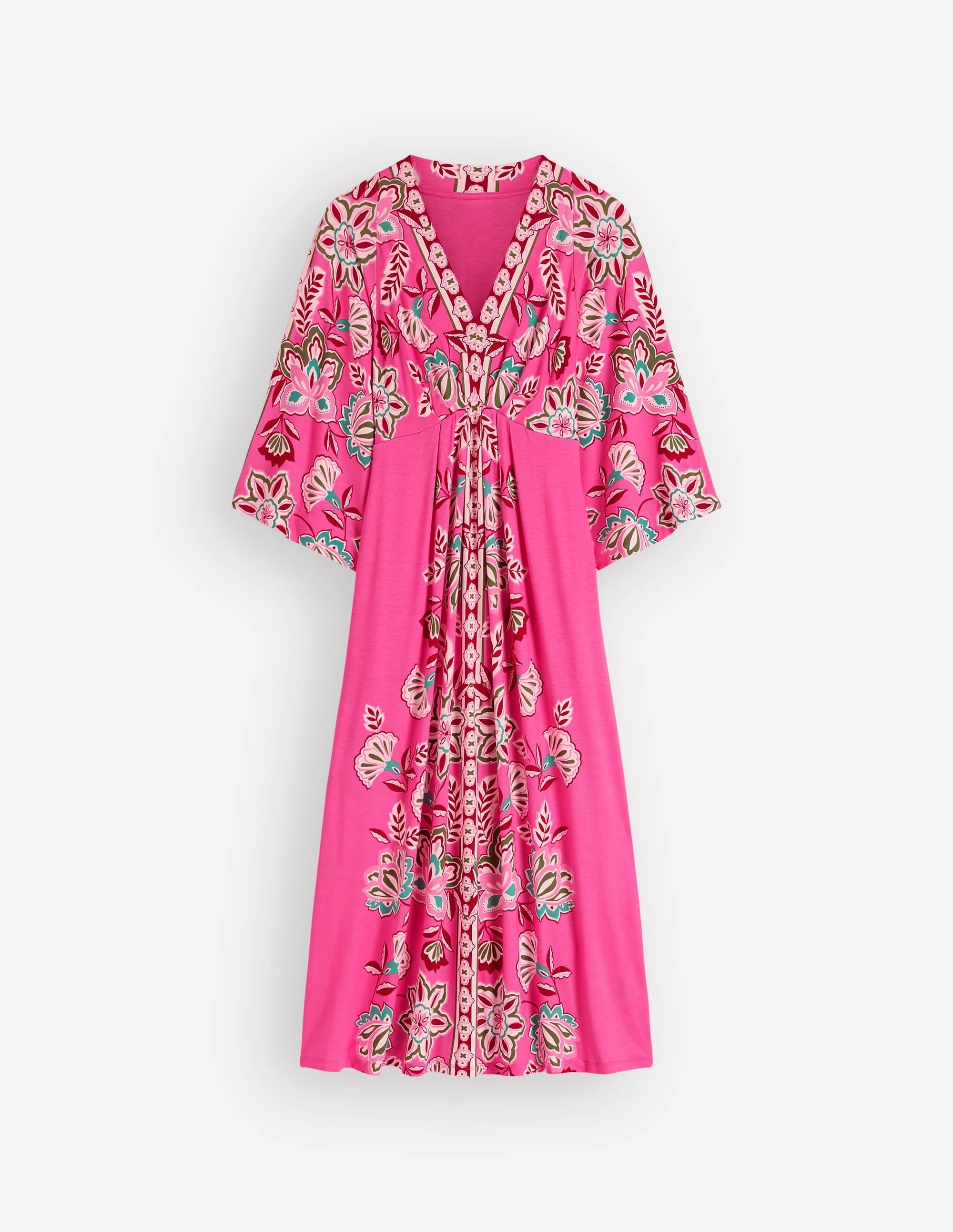 Nell Kimono Midi Jersey Dress-Pink, Blossom Elegance - 1