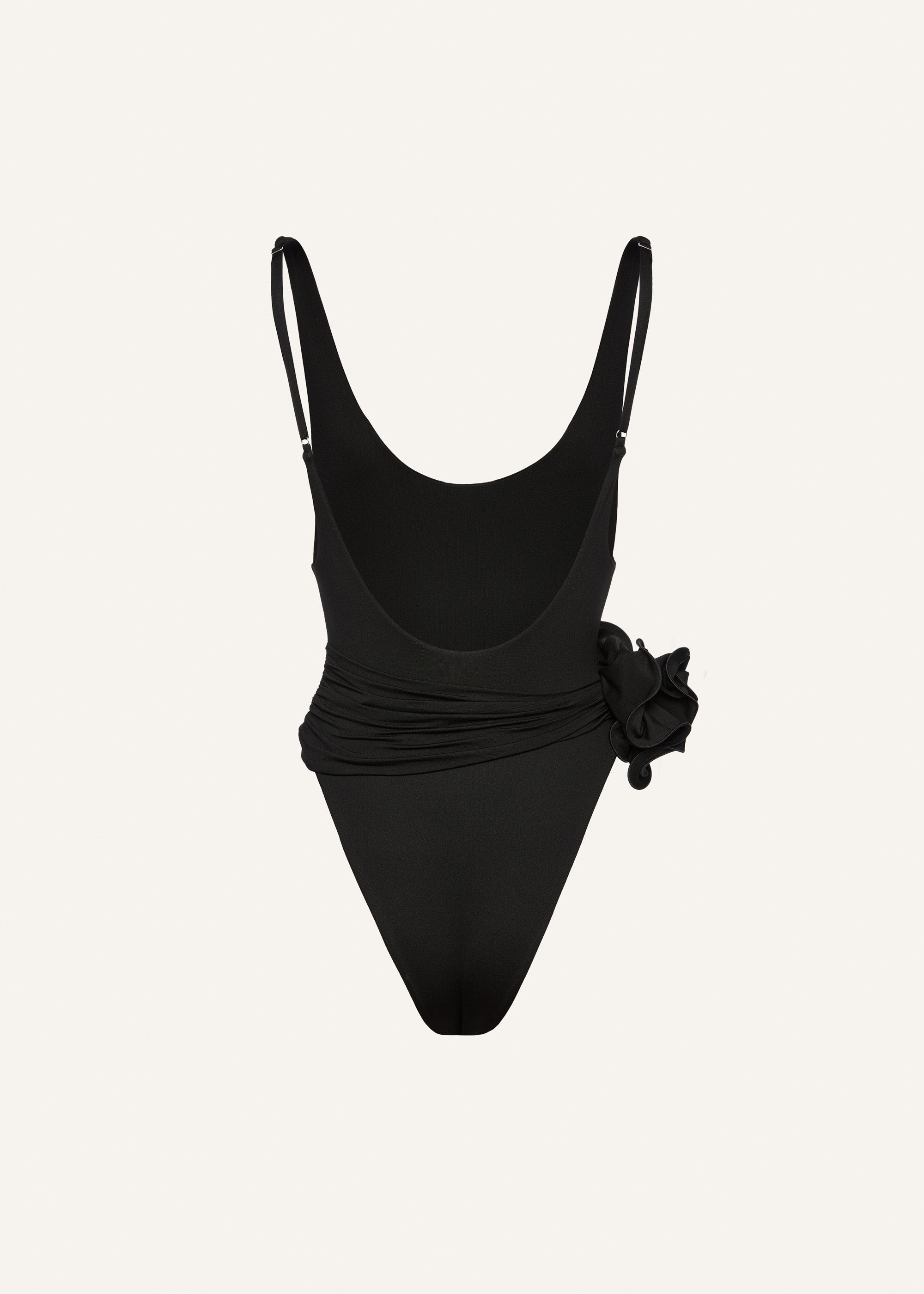 Flower scoop neck swimsuit in black - 2