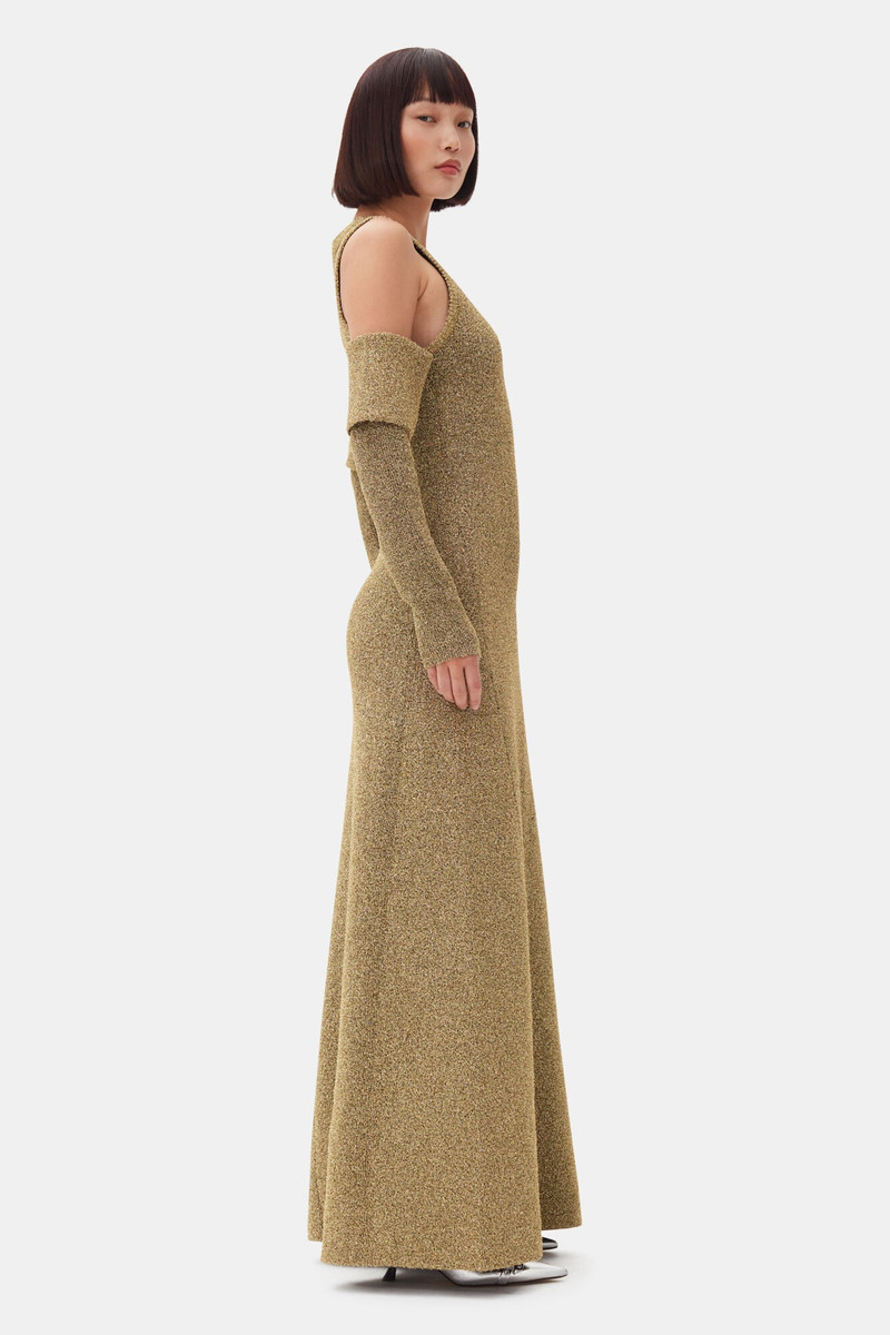 ganni gold dress Tulle V-neck Yellow Prom Dresses A-line Long Party Dresses with Ruffle –  Musebridals main image 1