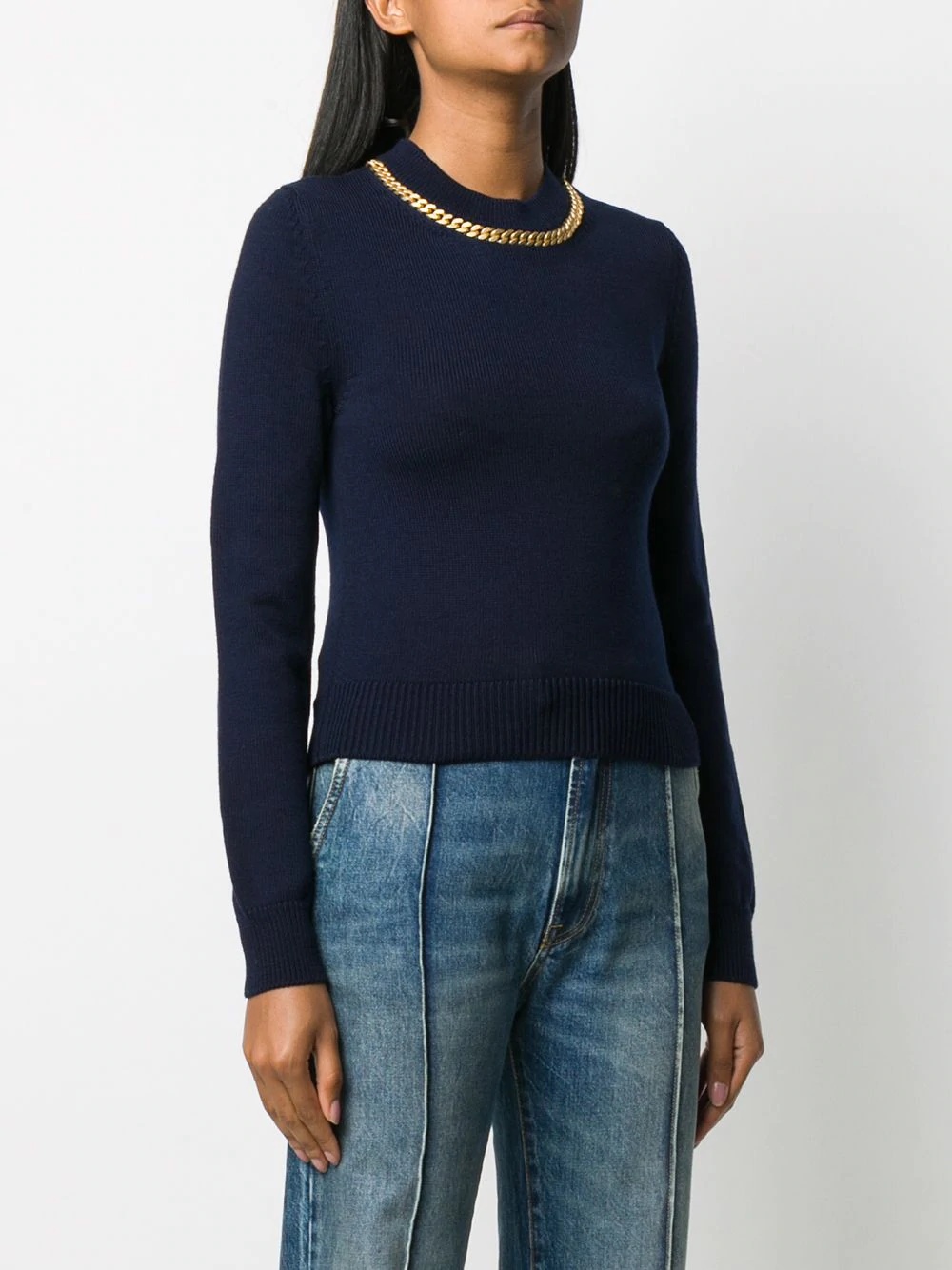 chain embellished crew neck jumper - 3