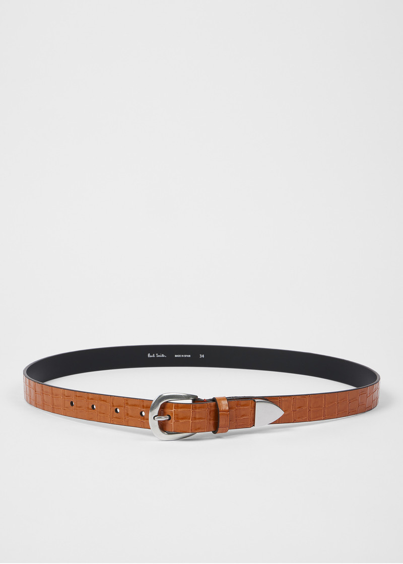 Paul Smith Orange Croc-Emboss Leather Belt outlook