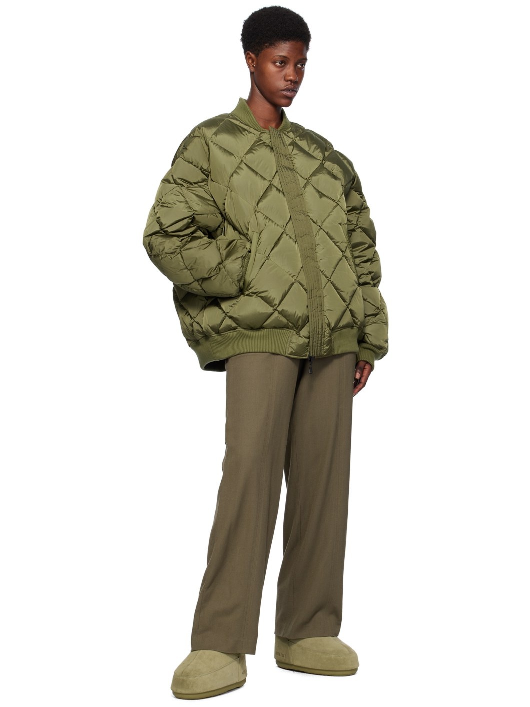 Khaki Reversible Down Bomber Jacket - 4