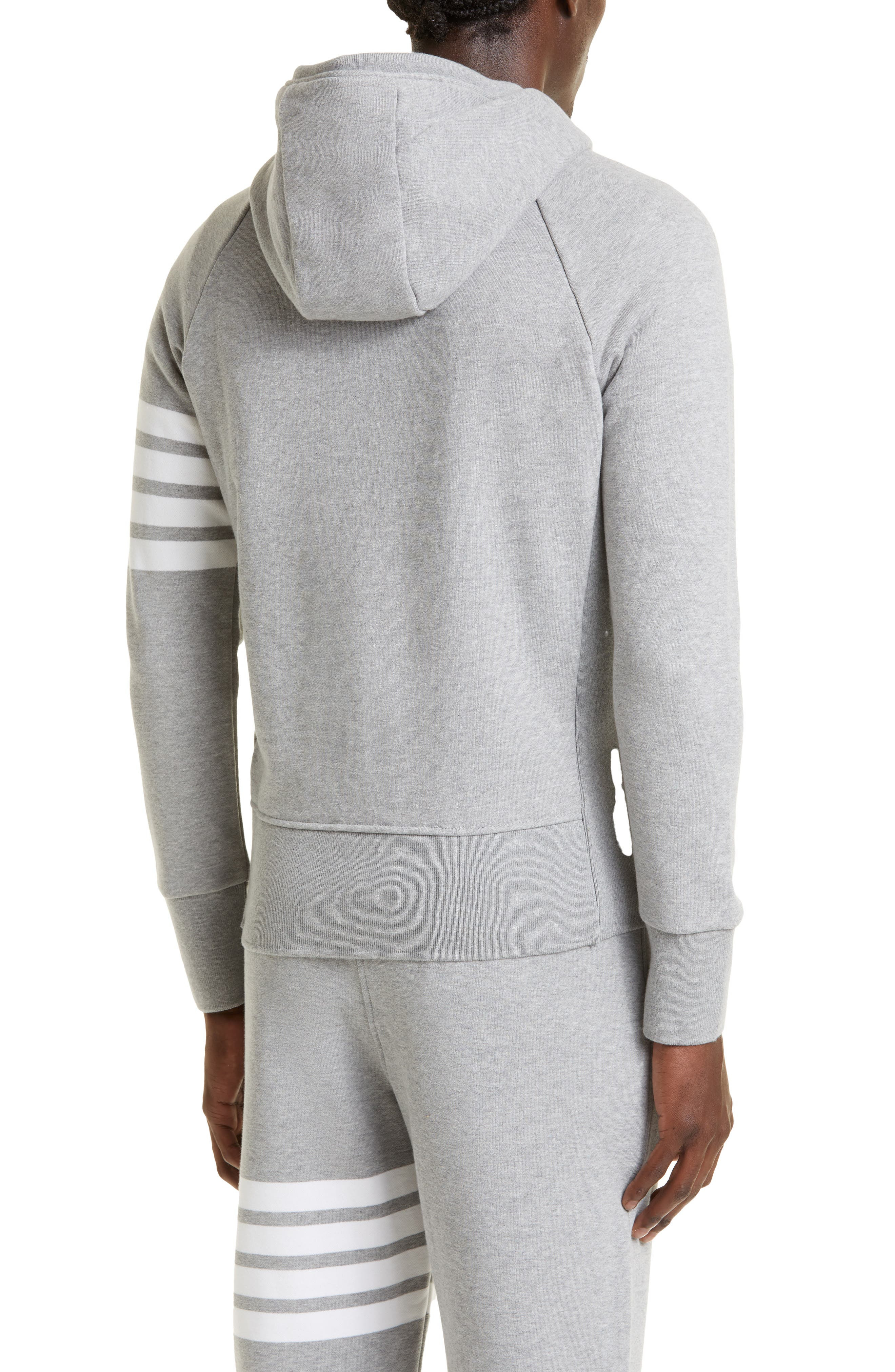 Thom Browne Classic 4-Bar Zip Cotton Hoodie in Heather Grey /White at Nordstrom - 3