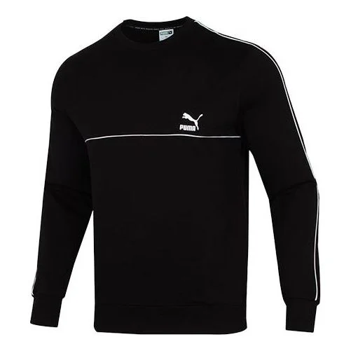 PUMA Clsx Piped Crew Tr Logo Printing Round Neck Sports Pullover Black 534157-01 - 1