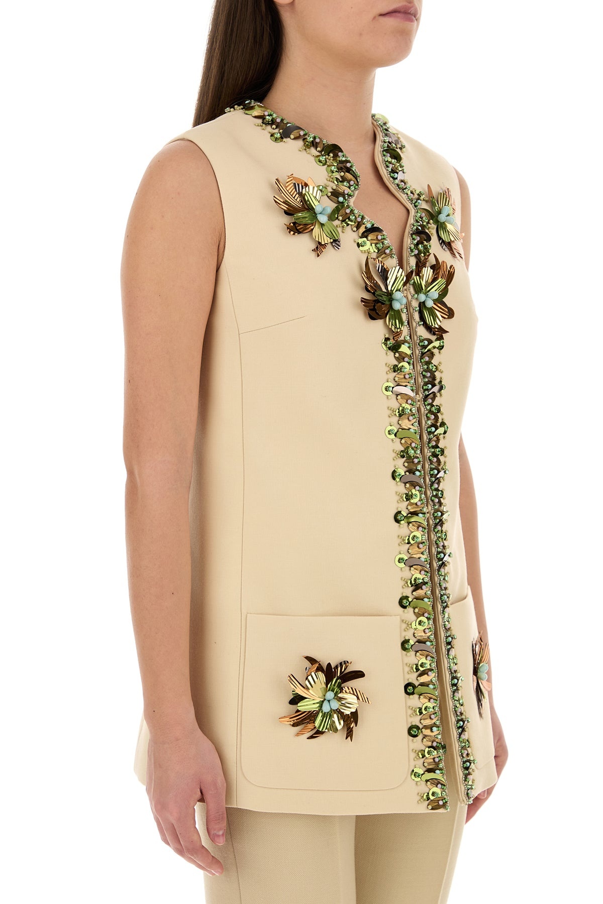 Cream wool blend vest - 3