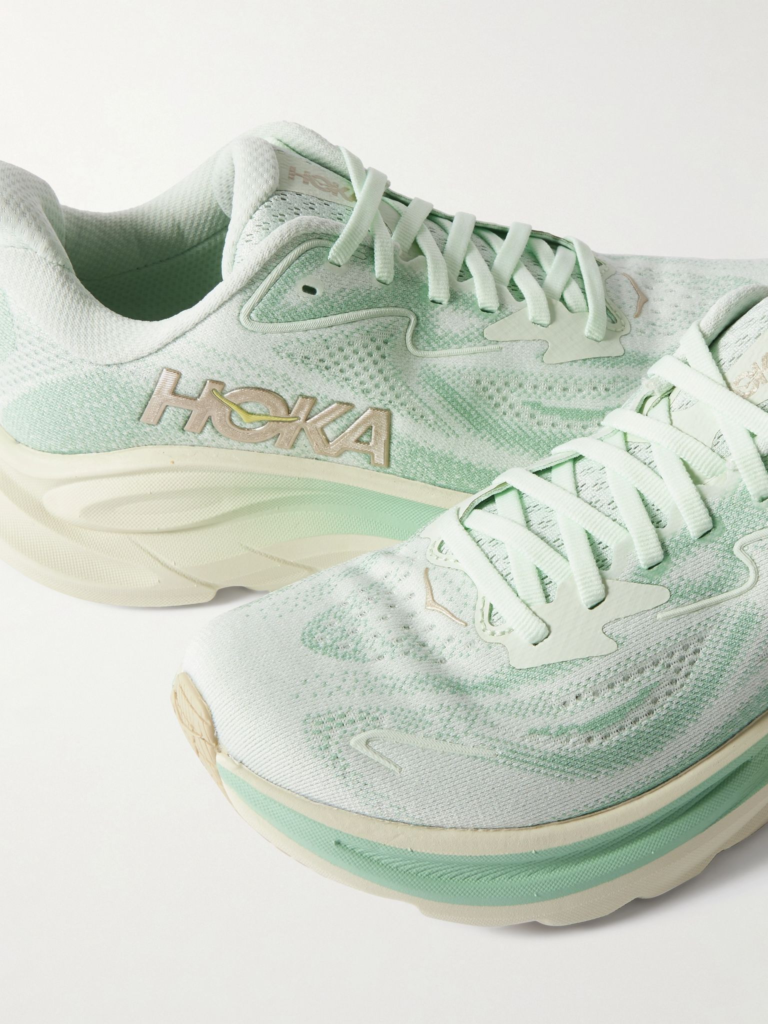 Clifton 10 rubber-trimmed jacquard-mesh sneakers Mint - 4