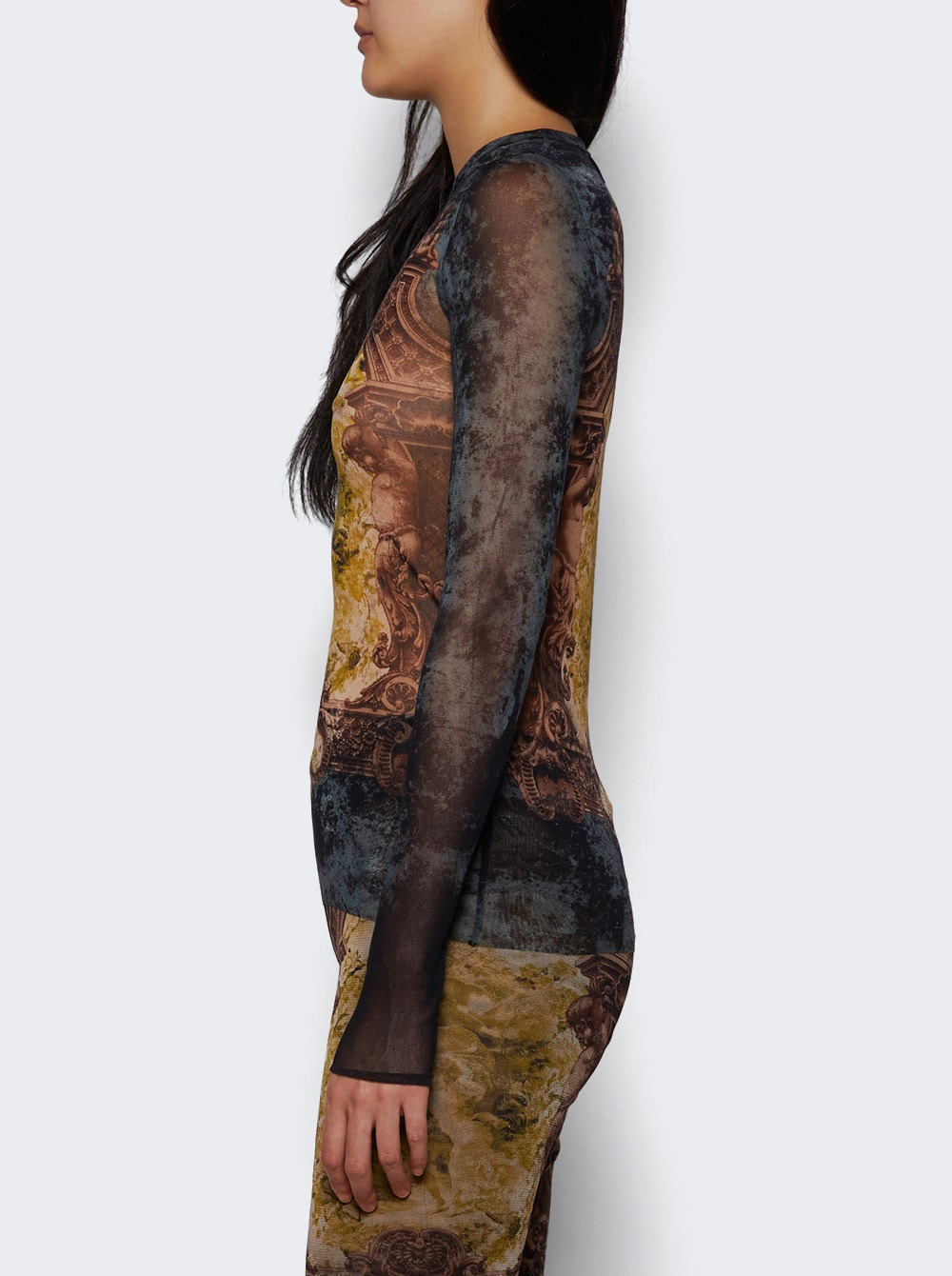 Mesh Long Sleeve Top Médaillon Print - 3