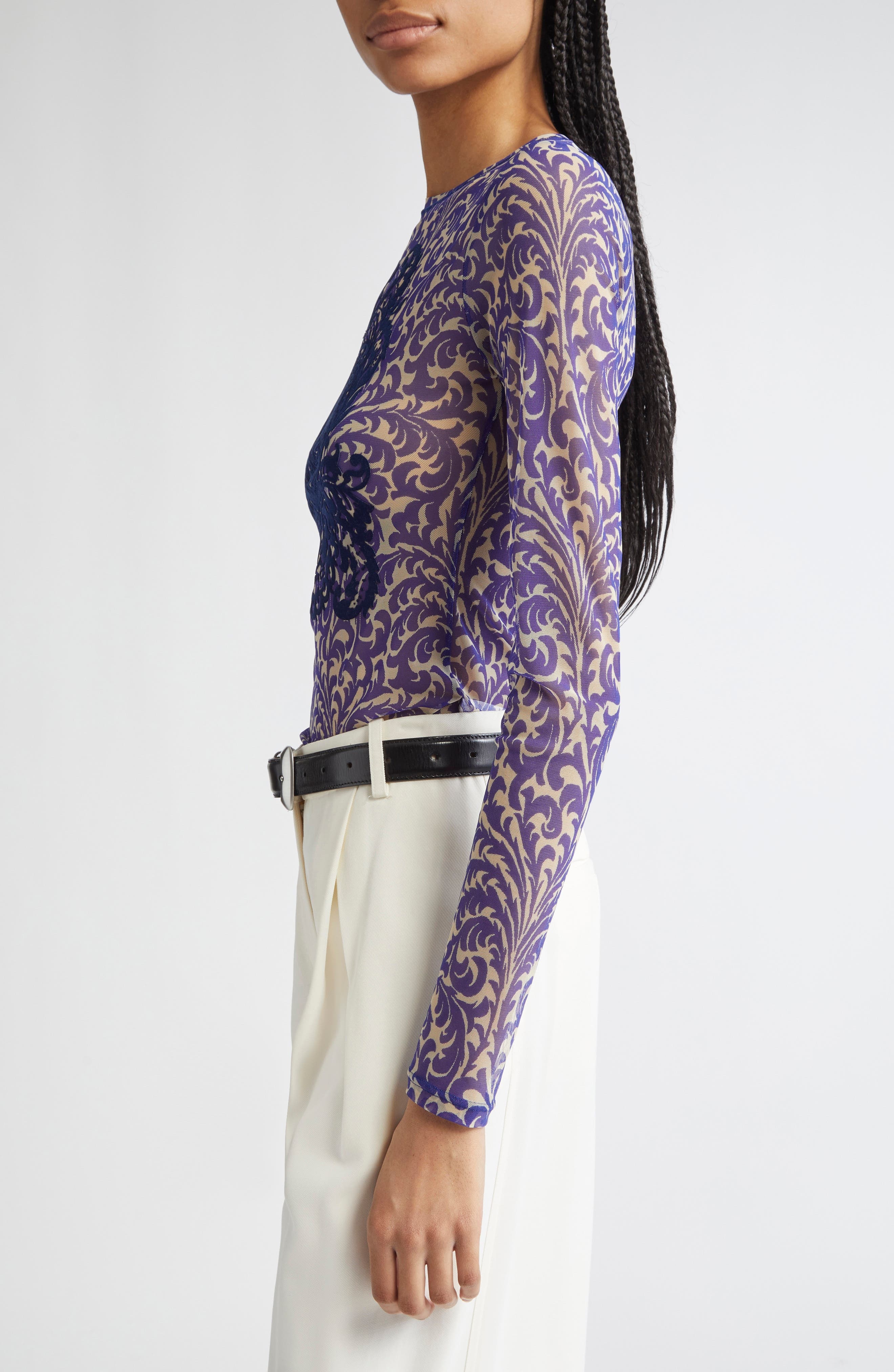 Etro Flocked Shell Paisley Top in Printed Blue Base at Nordstrom - 3