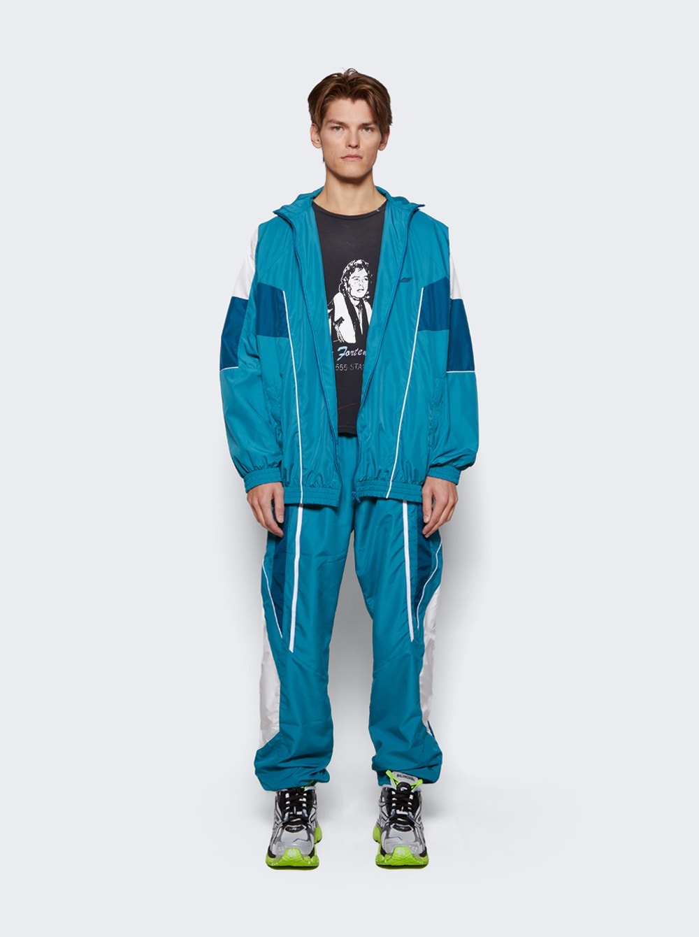 Panelled Trackpant Teal And White - 2