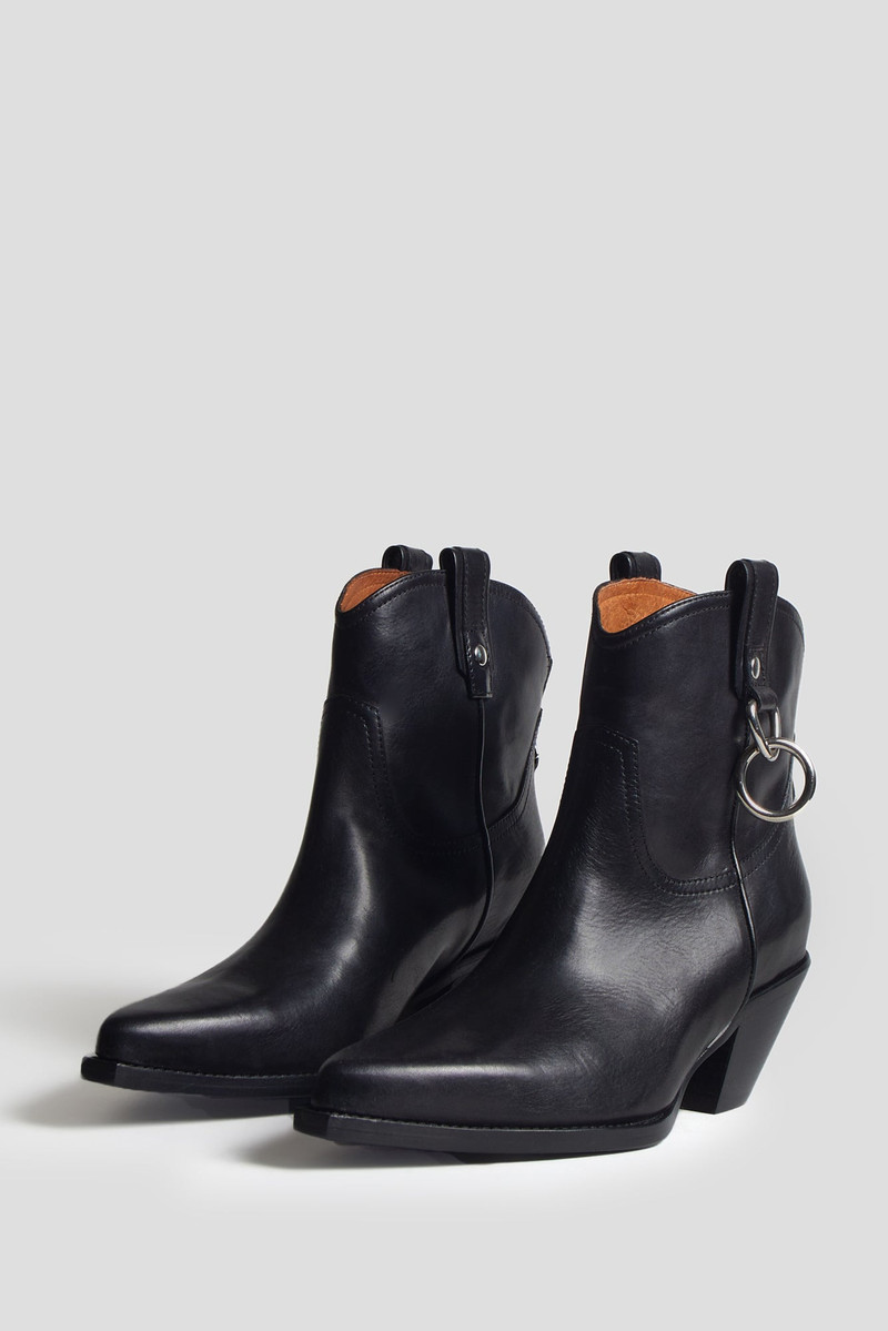 RINGED ANKLE COWBOY BOOT - BLACK 1